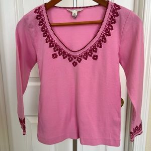 Deep pink embroidered top 3/4 length sleeves ,gently worn .,100% cotton